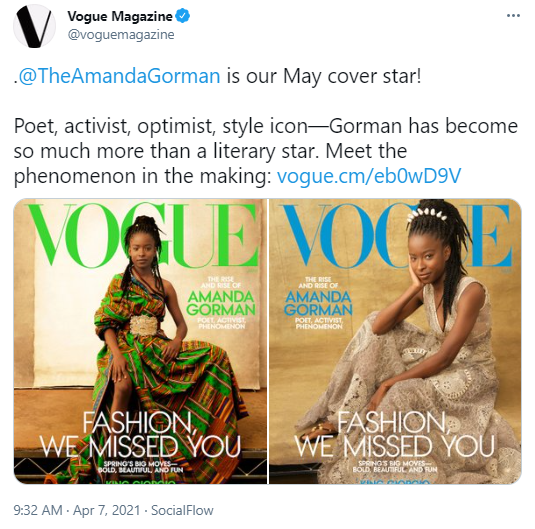 Amanda Gorman stars on the cover of Vogue magazine's May 2021 issue - Good  Morning America