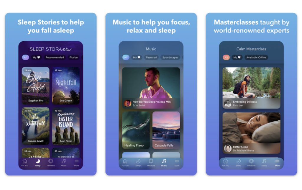 Best Sleep Apps: Calm app screenshots